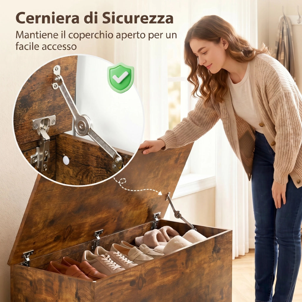 Panca Contenitore Capacit¨¤ 120 kg per Camera da Letto e Ingresso, in Legno, 100x40x40 cm, Marrone