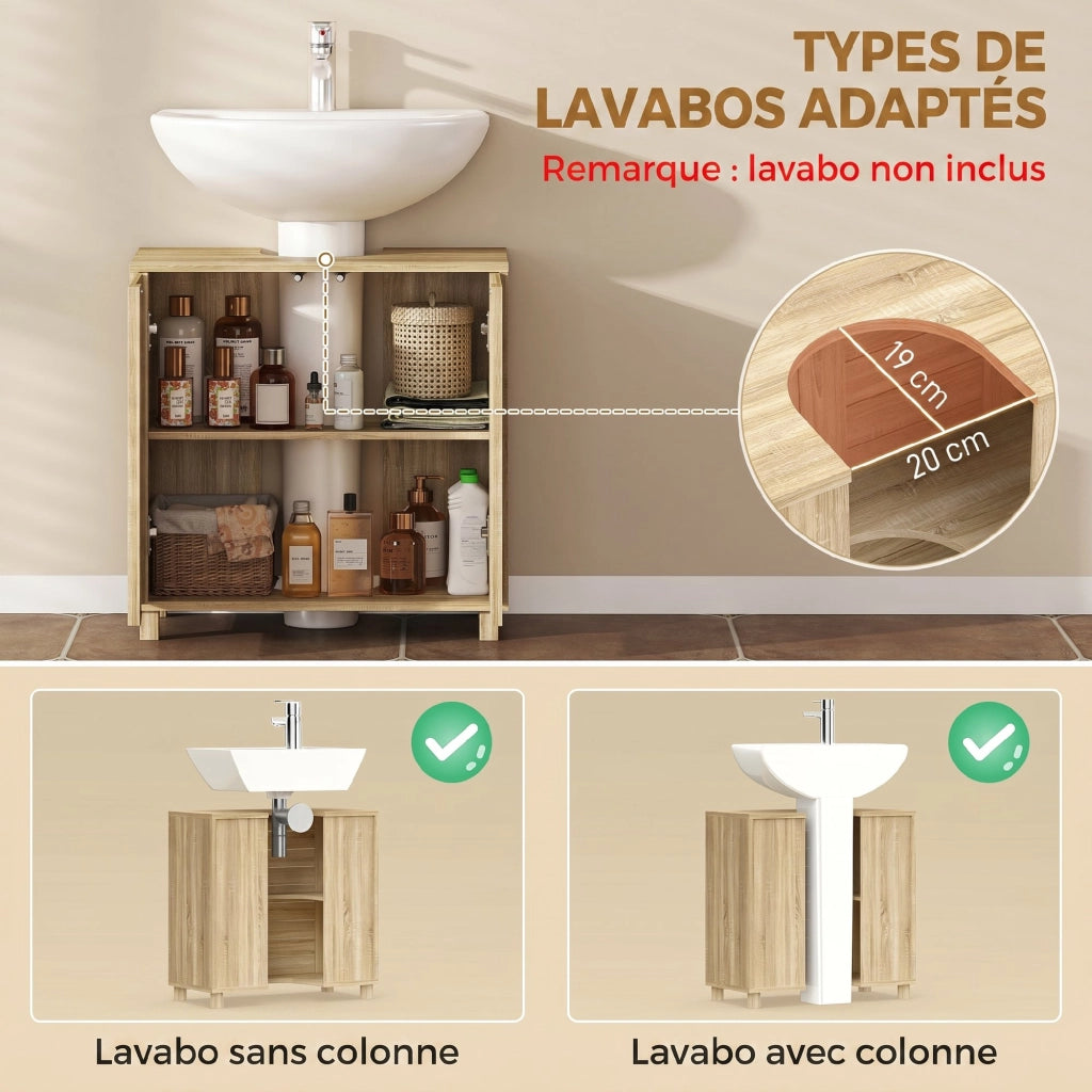 Mobiletto Sottolavabo a Forma U con Ante a Doghe ¨C zephmum ¨C Naturale 60x30x60 cm