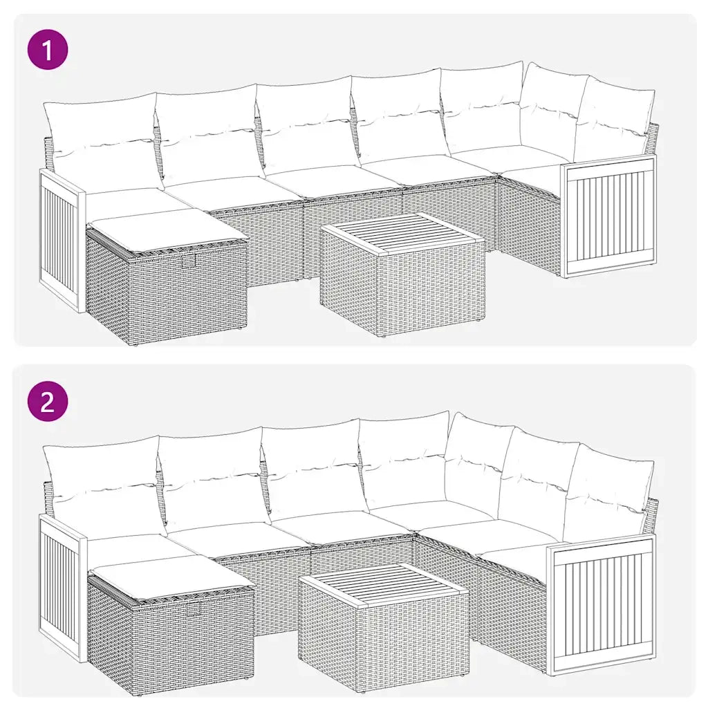 Set Divano da Giardino 8 pz con Cuscini Beige in Polyrattan 3326048