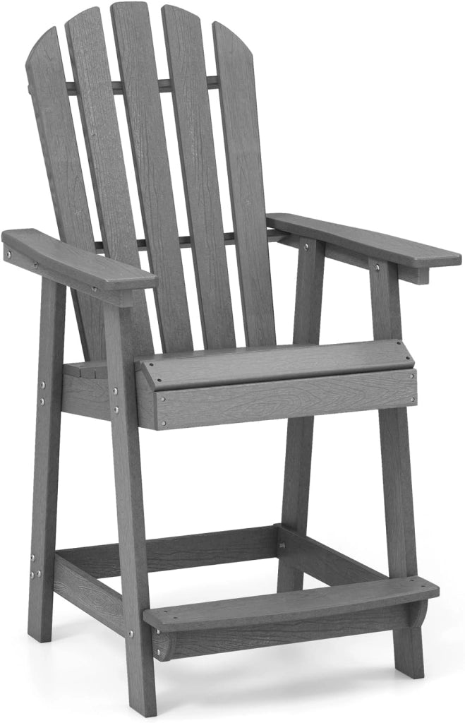 Sedia da Bar per Esterni, Sedia in HDPE con Braccioli, Sedia da Giardino con Poggiapiedi, Sedia con Schienale Alto per Esterno, Bordo Piscina, 70 x 85 x 119 cm (Grigio)