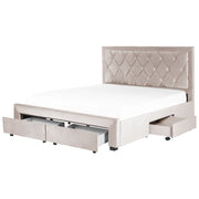 Letto contenitore tappezzeria in velluto beige 180 x 200 cm trapuntato testiera alta cassetti Glam Design