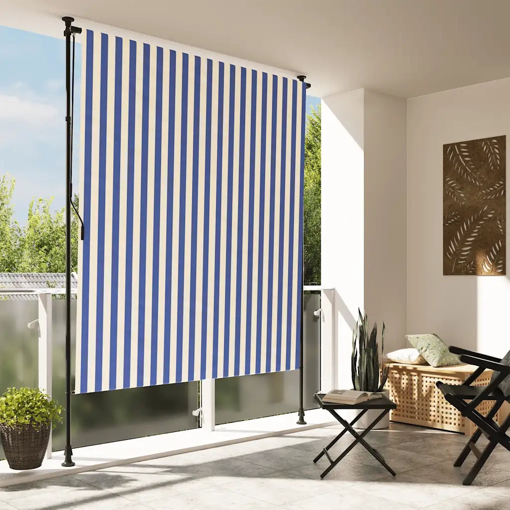 Tenda a rullo | Tenda avvolgibile Esterno Blu e Bianca 150x270cm Tessuto e Acciaio