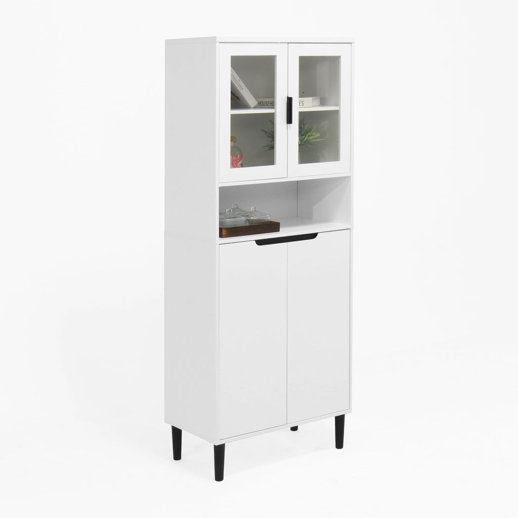 Libreria Alta con Ante in Vetro Temperato e Ripiani Regolabili ¨C Xylo ¨C MDF Laccato Bianco