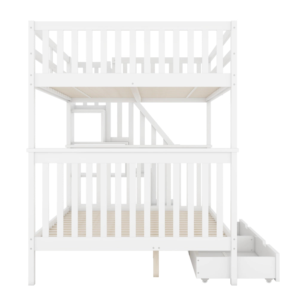 DESMIU Letto a castello 140 × 200 cm 2 posti con 2 cassetti, scaffali sulla scala e senza materasso, bianco