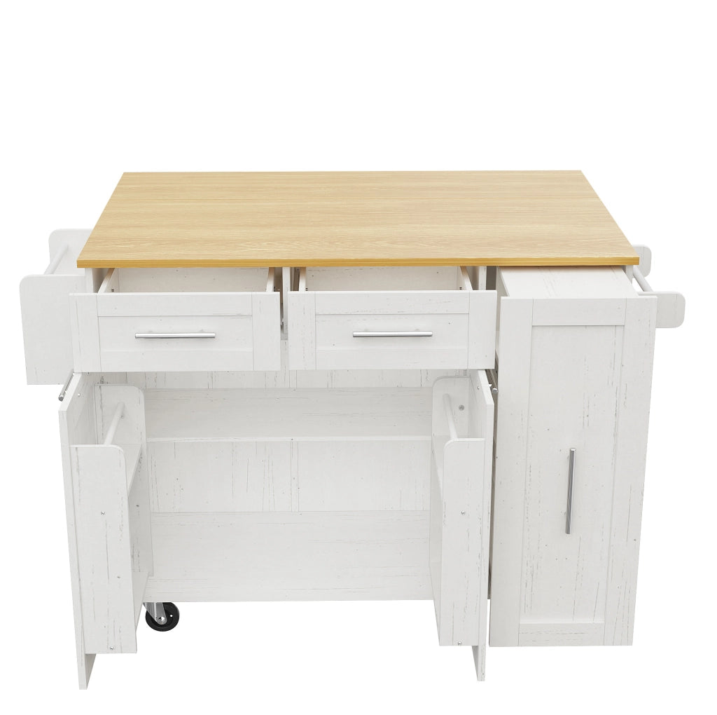 Isola da cucina 110x46x90;5 cm; piano ribaltabile; MDF e metallo bianco