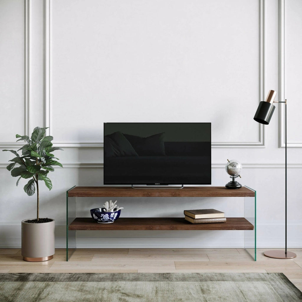 Mobile porta TV Italia, Credenza da soggiorno, Armadio basso per TV, Base parete attrezzata, 120x35h45 cm, Noce Scuro
