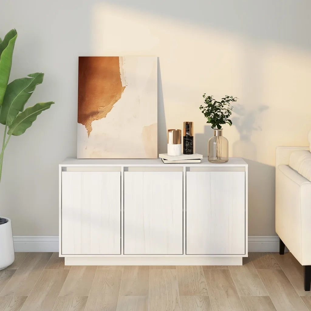 Credenza Bianca 111x34x60 cm in Legno Massello di Pino
