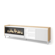 Mobile TV Soggiorno, 212x61x35 cm, Per TV fino a 80", Camino elettrico XXL, Design industriale, LED, Bianco e Rovere soft