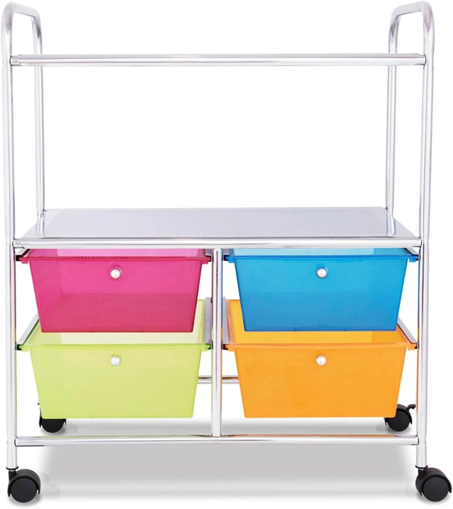 Carrello con 4 Cassetti e 2 Ripiani, Carrello Portaoggetti con Ruote per Cucina Bagno Ufficio, Multiuso, 58,5x37x75 cm (Colorato)