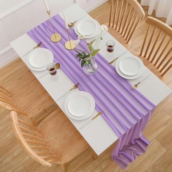 Tela di chiffon lila, dimensioni 300cm x 70cm, tela lavabile.
