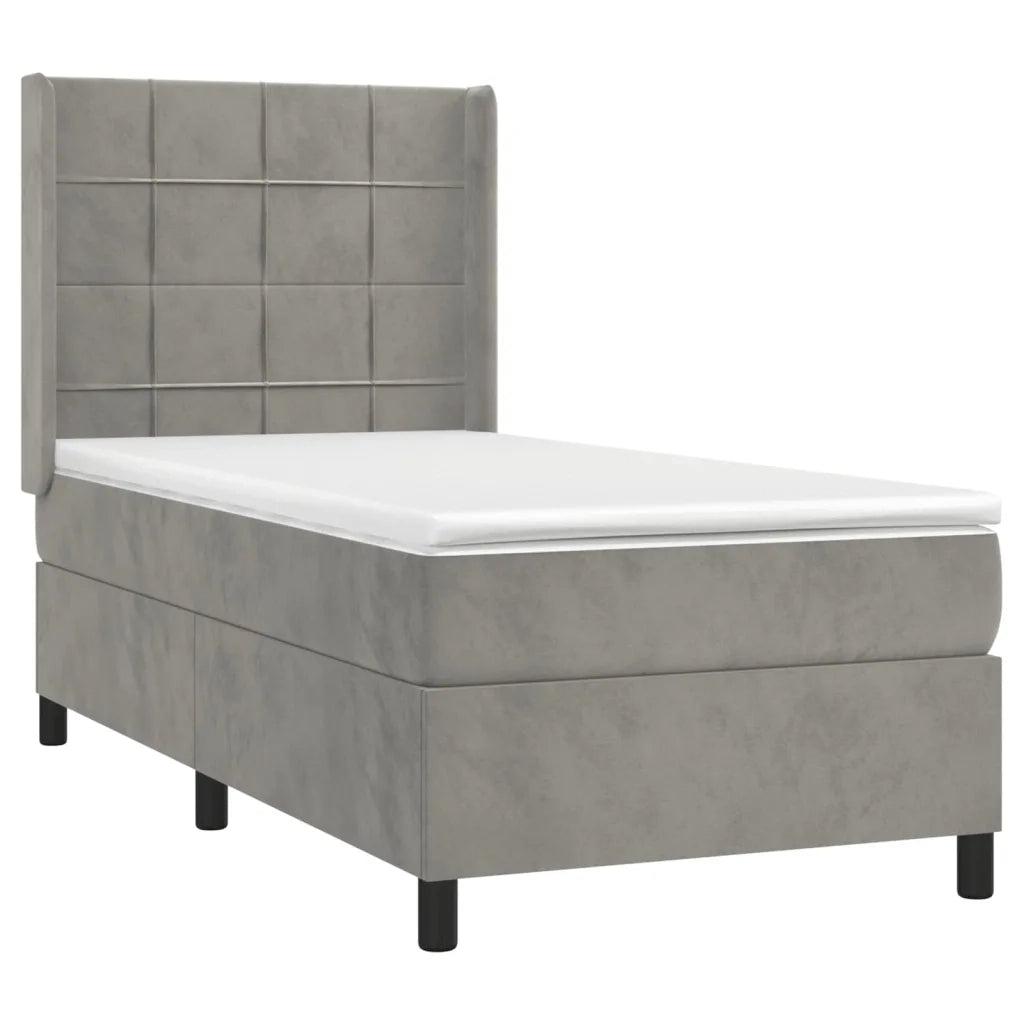 Letto a Molle Materasso e LED Grigio Chiaro 100x200 cm Velluto 3139547