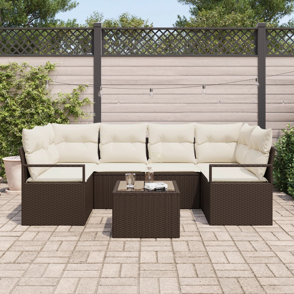 Set Divano Giardino  7 Pezzi con Cuscini Marrone Polyrattan