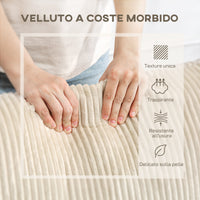 Divano 3 Posti con Molle Insacchettate e 2 Cuscini 212x80x88 cm in Velluto a Coste Bianco Crema