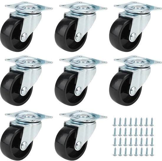 Set di 8 Ruote per Mobili - Capacità di Carico 160 kg - Ruote per Sedie/Tavoli - 40 mm - Duraturo/Rust-Resistente - Sfregabili