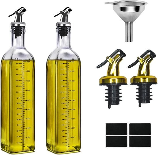 Set di bottiglie per olio e aceto da 500 ml - 2 pezzi - imbuto per aceto con copertura antiaderente - cucina griglia pasta insalate - forno BBQ