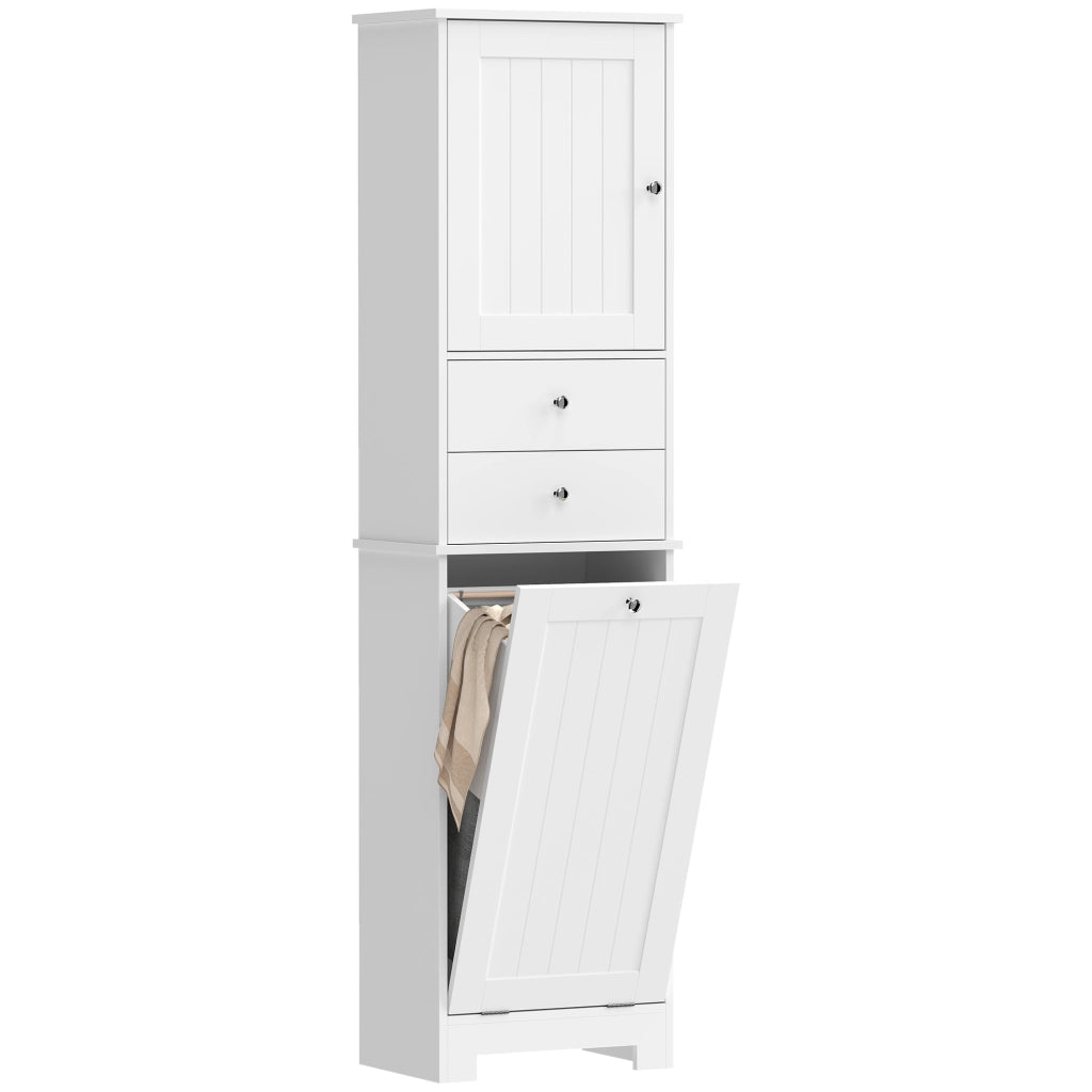 Mobile Bagno con Cesto, Armadietto e 2 Cassetti ¨C zephmum ¨C Legno, Bianco, 45x30x171 cm