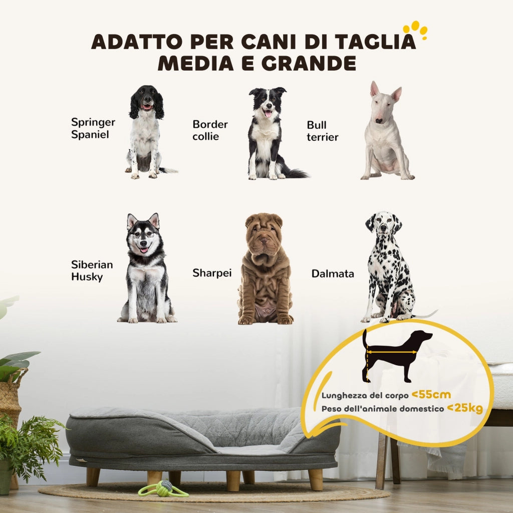 Cuccia Divano per Cani Taglia Media Grande fino 25kg 90x78x25cm Sfoderabile Grigio