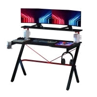 Scrivania da Gaming con Ripiano Monitor, Scrivania per Computer Porta PC con Gancio e Portabicchieri Nera e Rossa, 120x60x97cm
