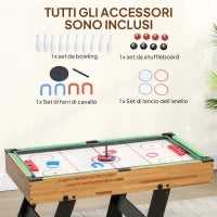 Tavolo da Gioco 13 in 1 Pieghevole con Calciobalilla, Ping Pong, Hockey, Biliardo, Scacchi e Altri, Noce