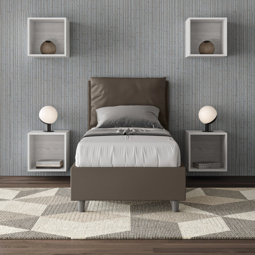 Letto Singolo 80x190 cm con Rete e Contenitore Antea Cappuccino