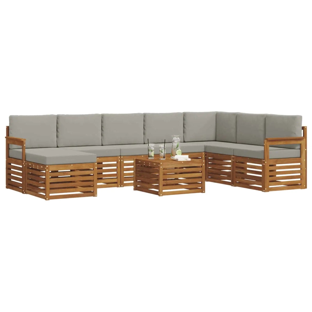 Set di divani da esterno 9 pcs Grigio Naturale e Chiaro