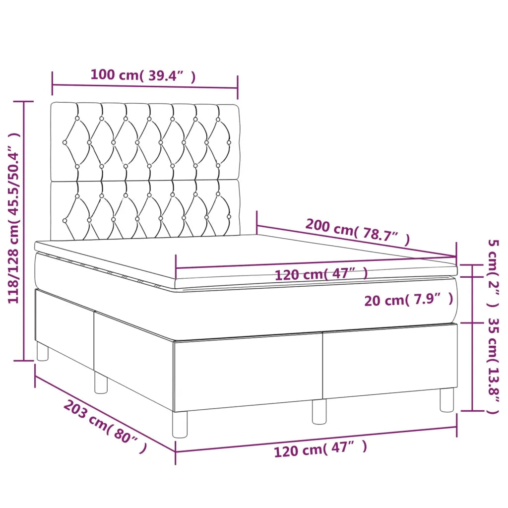 Letto a Molle con Materasso e LED Nero 120x200cm in Tessuto 3135103