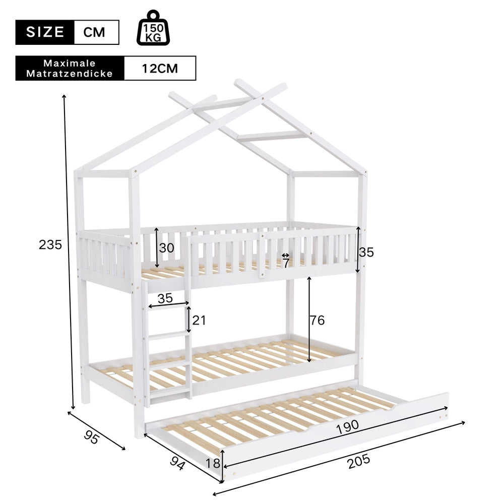 Letto Casa per Bambini Estraibile ¨C MINIMAL ¨C Bianco 90x200