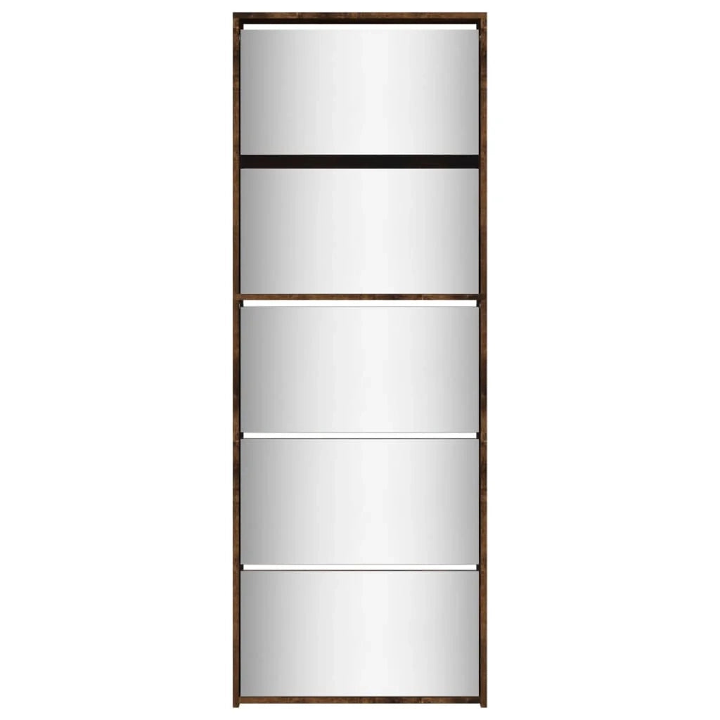 Scarpiera mobiletto portascarpe mobile ingresso/corridoio/soggiorno con specchio 5 ripiani 63 x 17 x 169,5 cm marrone 02_0021889