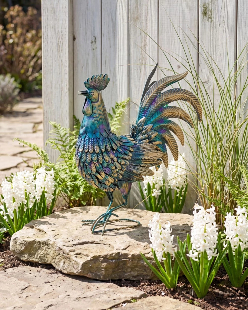Statua da giardino multicolore in ferro fatta a mano scultura animale a grandezza naturale da terra