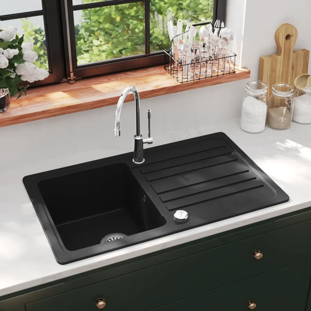 Lavandino Cucina Granito Singolo Scolapiatti Reversibile Nero CFW8668611