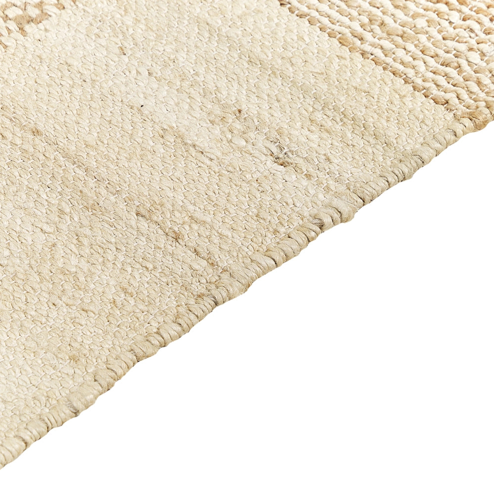 Tappeto in juta beige 140 x 200 cm con nappe motivo geometrico intrecciato a mano stile bohémien per soggiorno camera da letto