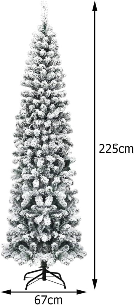 Albero di Natale con neve, albero di Natale artificiale, 225 cm, matita, albero di Natale sottile, albero di Natale artificiale come vero, albero di Natale, sistema pieghevole, albero di
