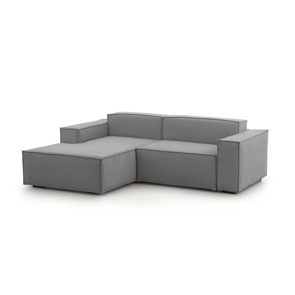 Divano fisso Assurte, Divano componibile a 2 posti large con penisola sinistra, Made in Italy, SofÒ  moderno in tessuto, Cm 240x170h70, Grigio