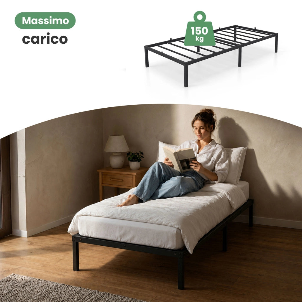 Struttura Letto Pieghevole in Metallo Rete a Doghe 90x190 cm Nero Letto per Ospiti 6 Gambe 10 Doghe