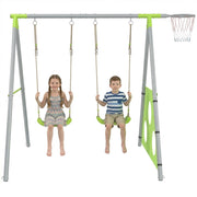 Set Gioco Bambini con Altalena, Canestro e Porta da Calcio ¨C zephmum ¨C Verde Grigio 238x180x182 cm