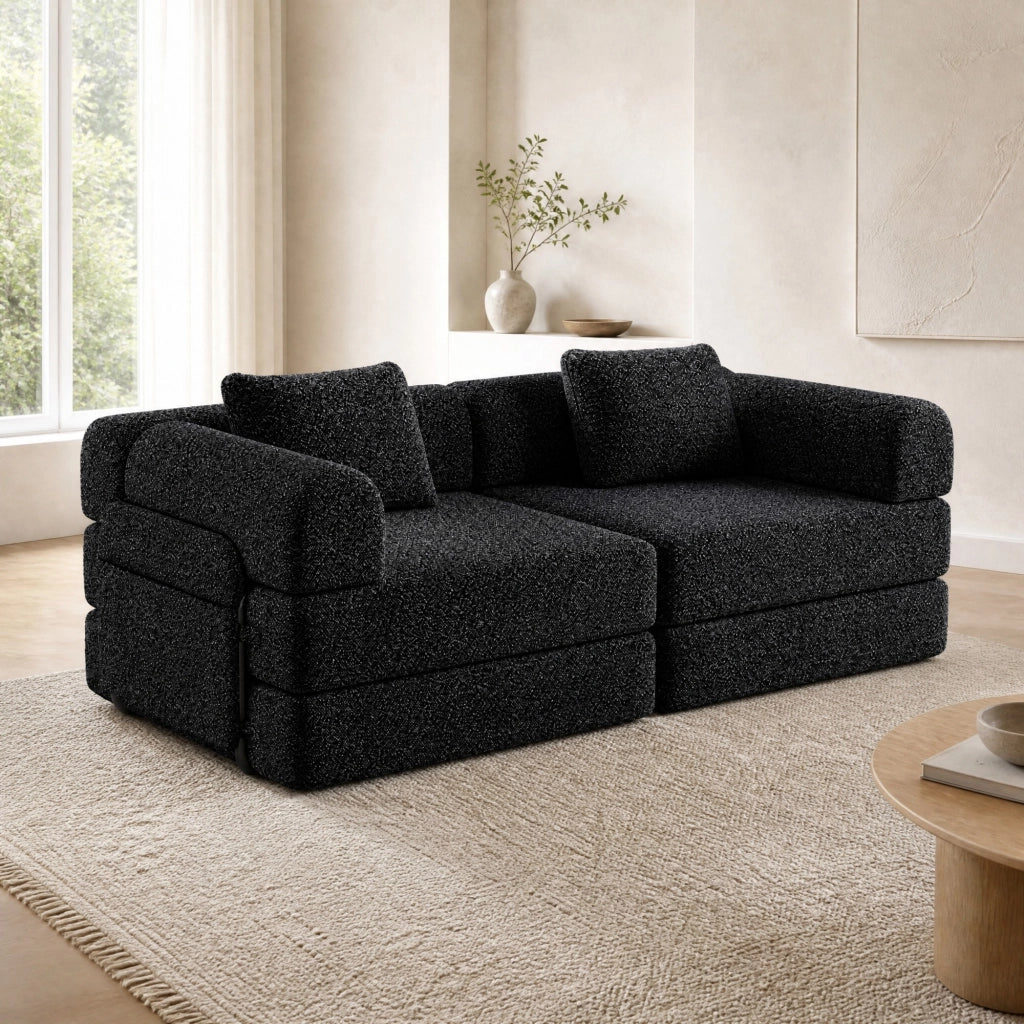DIVANO LETTO 2 in 1 con vano bracciolo in ciniglia nera