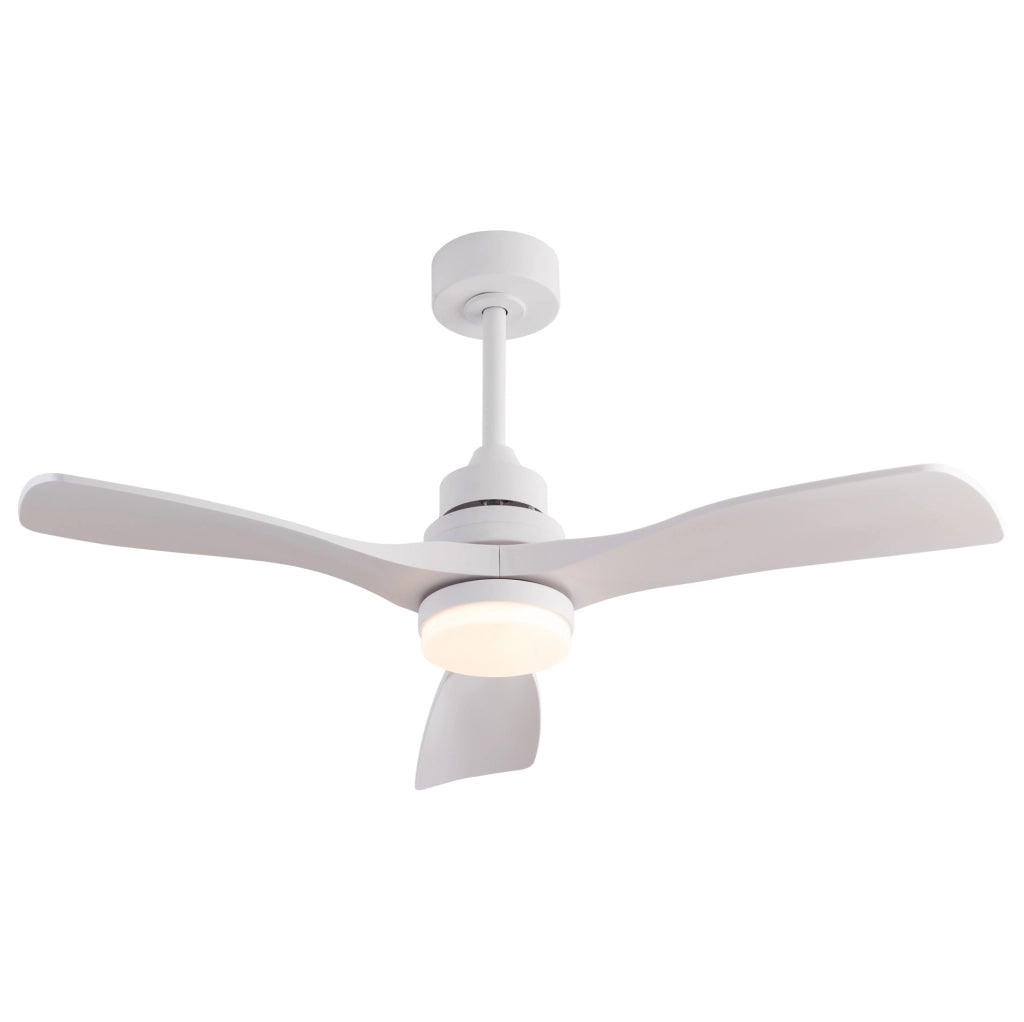 Ventilatore da soffitto 42'' con luce LED; 3 pale ABS bianche e motore DC reversibile