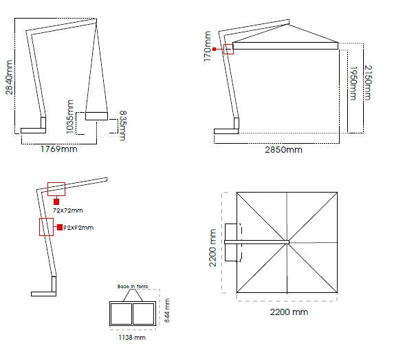 Ombrellone Decentrato da Giardino 2,2x2,2m Braccio in Legno Ecrù