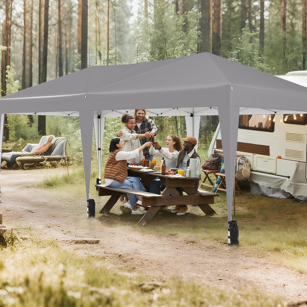 3x5,9 m Gazebo da Giardino Pieghevole, Regolabile in Altezza, Gazebo Esterno Impermeabile Antivento con Borsa a Rotelle, Montaggio Veloce, Tendone per Feste, Mercati e Matrimoni (Grigio)