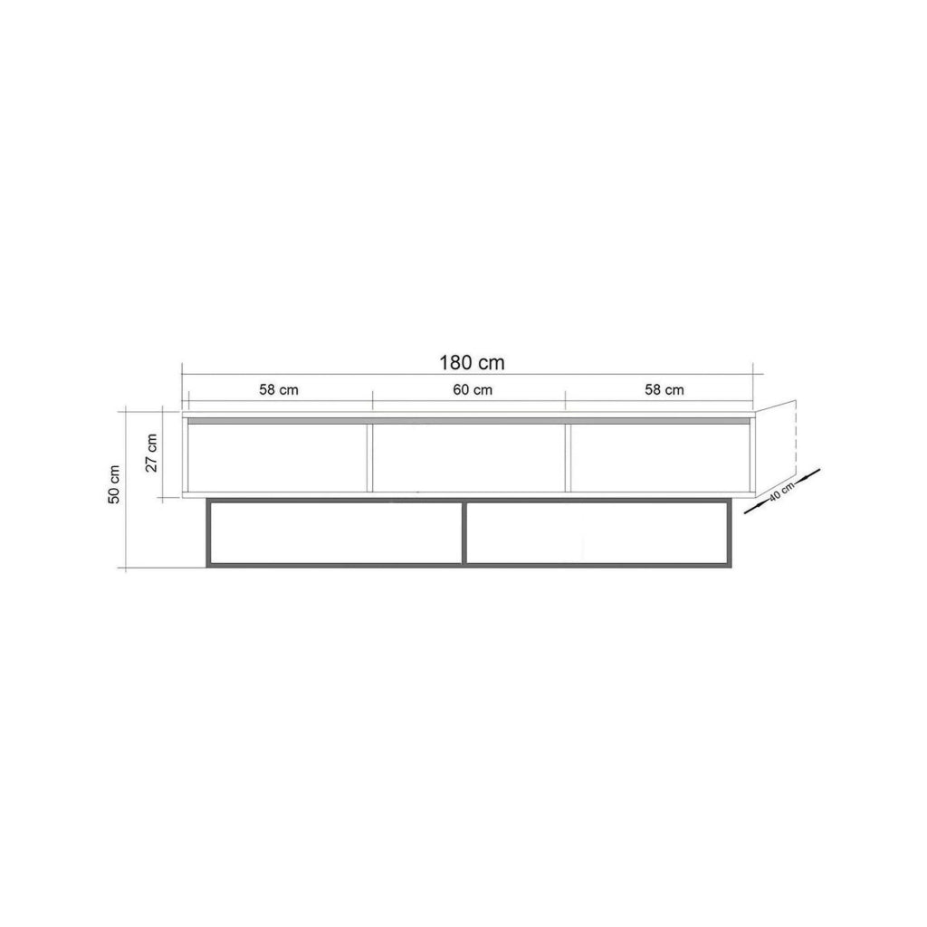 Mobile porta TV Iginia, Credenza da soggiorno, Armadio basso per TV, Base parete attrezzata, 180x40h50 cm, Noce e Nero