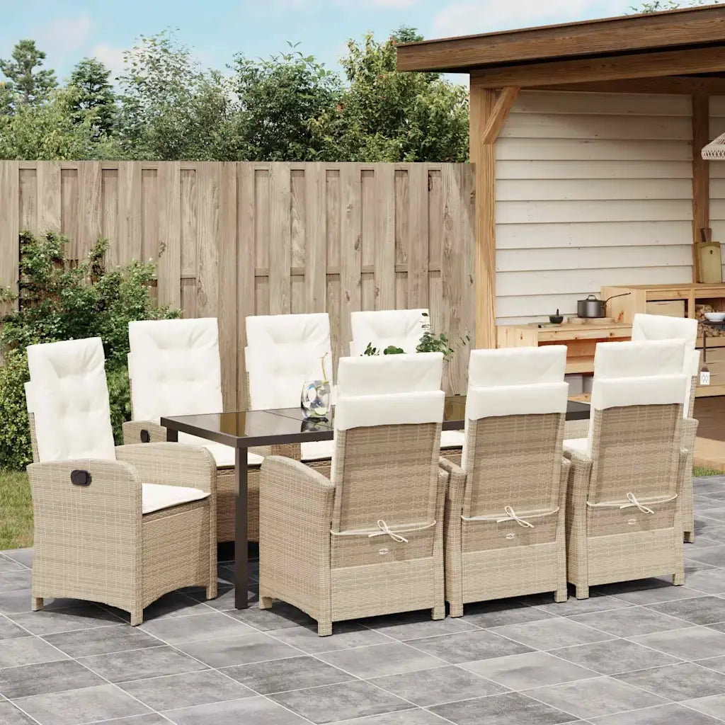 Set da Pranzo per Giardino con cuscino 9 pcs Beige polyrattan 3380287