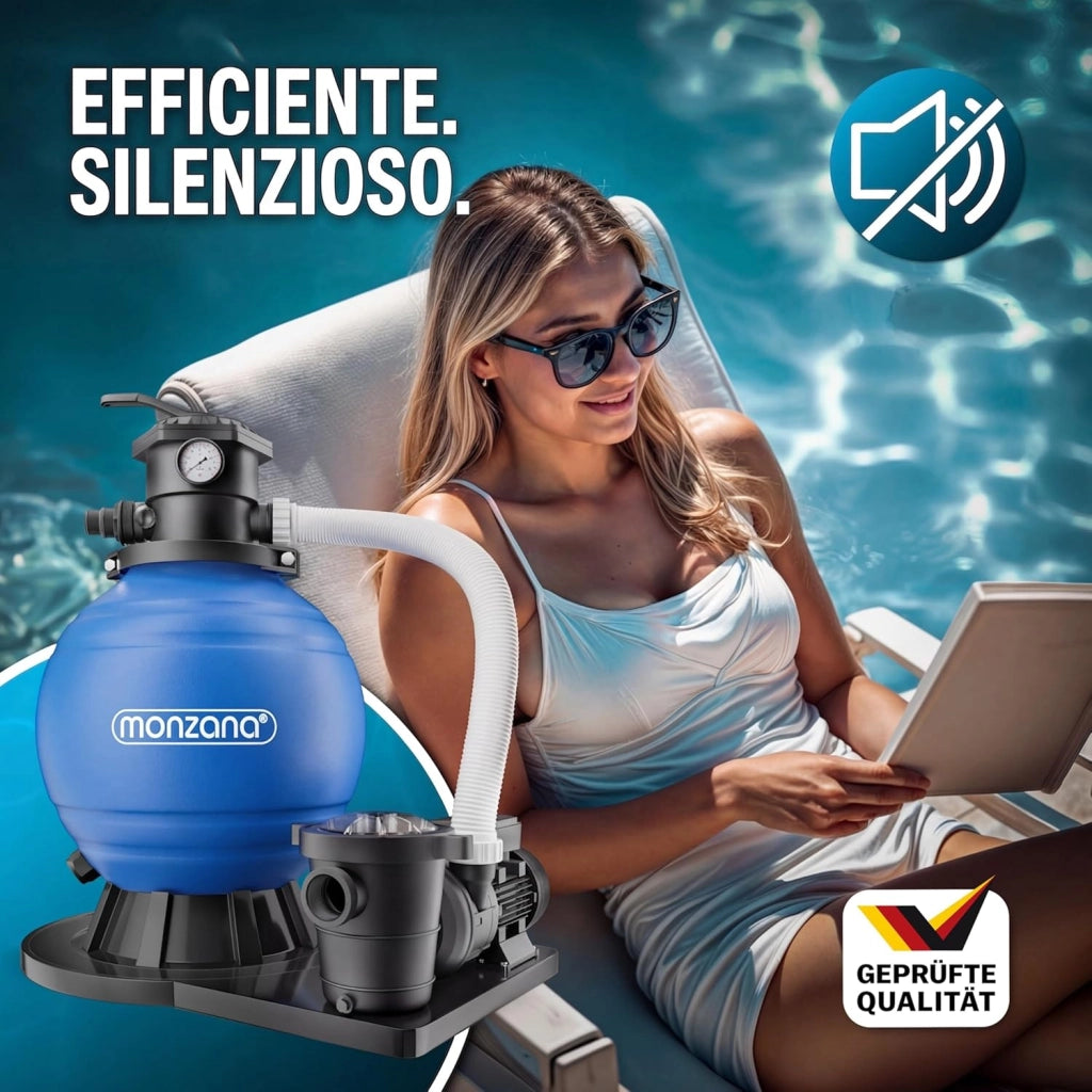 ® Pompa Filtro Piscina con Prefiltro Portata 15.900 l/h Sistema Filtraggio a Sabbia Depuratore per Piscine 60 L