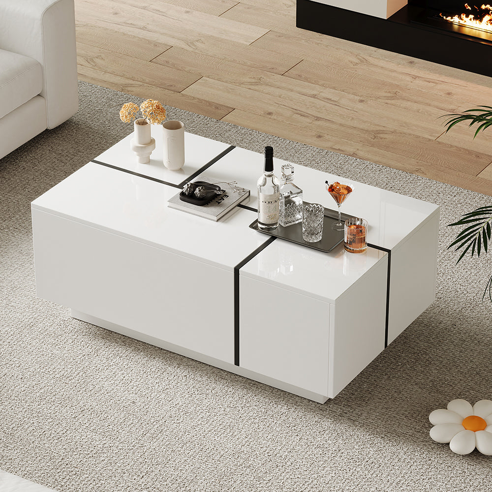 Tavolino-Xylo-100x60x40cm bianco patchwork 4 cassetti