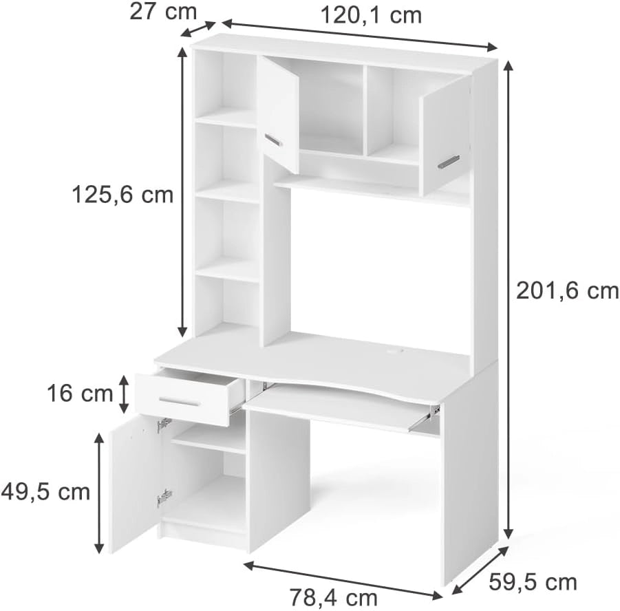 Scrivania Crossline, Bianco, 120.1 x 59.5 cm, con ripiano tastiera estraibile e utilizzabile in modo combinato