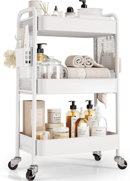 Carrello di stoccaggio su ruote - carrello multifunzionale - 3 livelli - bianco