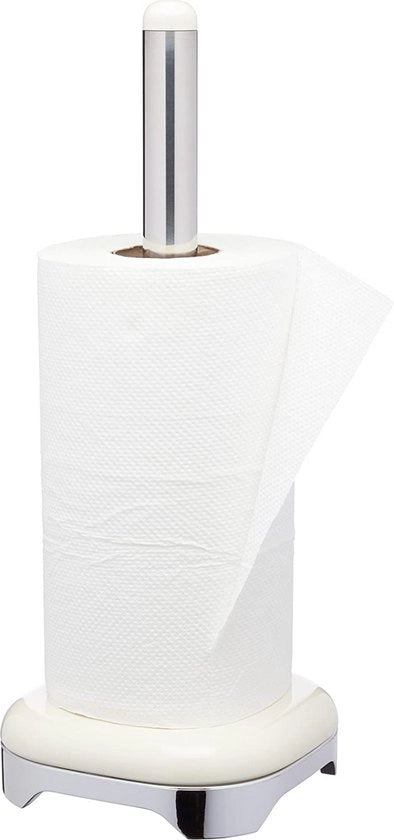 Supporto per rotoli da cucina, supporto per rotoli autonomo, supporto per rotoli in alluminio di alta qualità, dispensatore per rotoli da cucina e supporto per rotoli di metallo, bianco crema, 35 x 14 cm