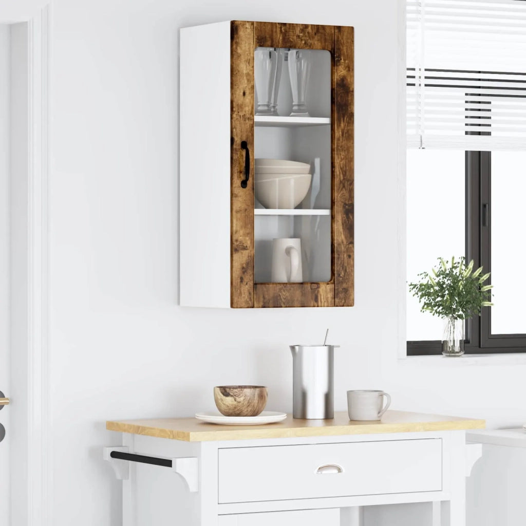 Pensile da cucina | Mobile in vetro da parete LUCCA 2 pz Rovere Fumo