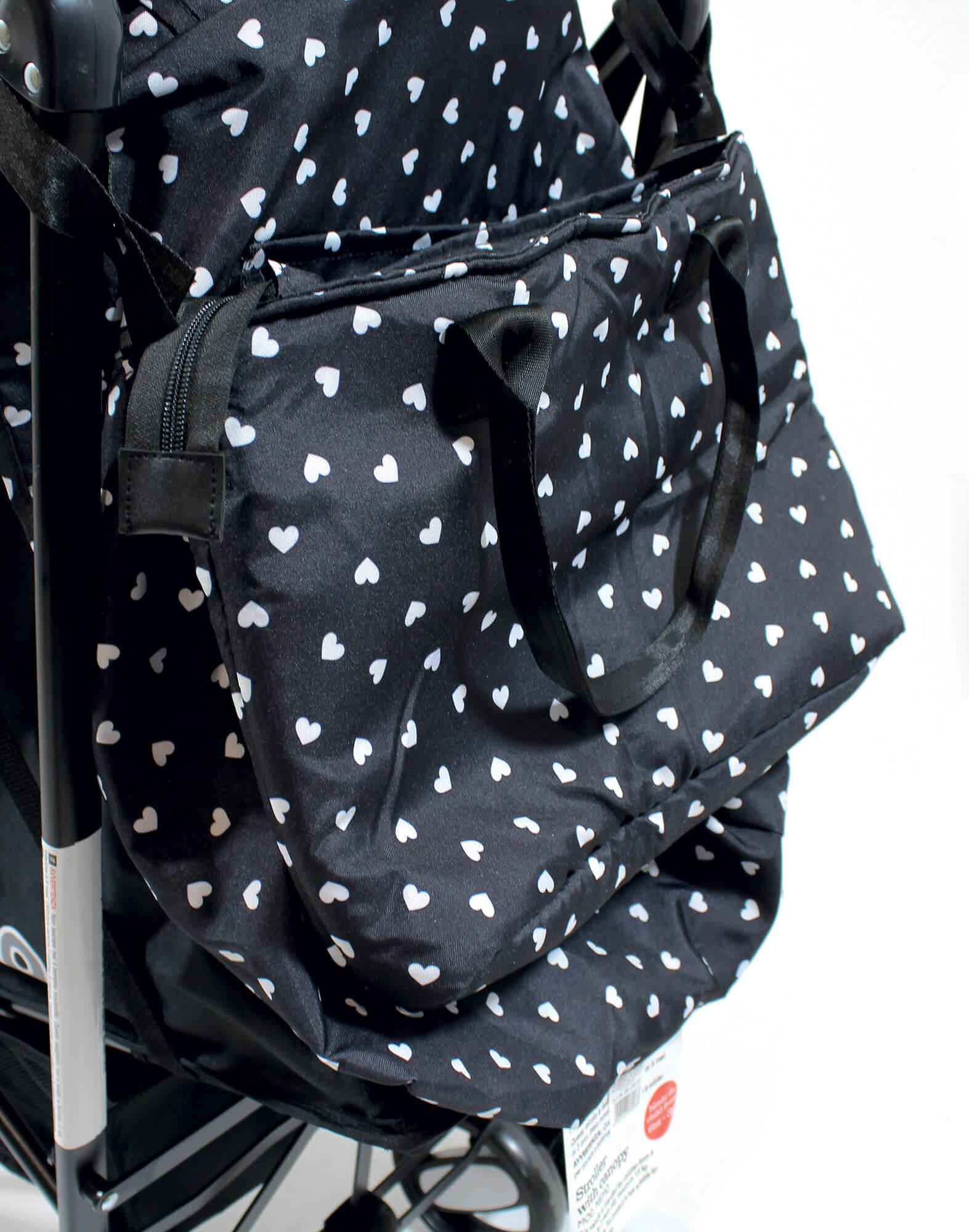 Passeggino Leggero per Bambini Pieghevole con Borsa Nemo Nero con Cuori