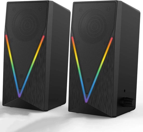 Altoparlanti da scrivania per gaming con 6 colori RGB - ingresso per cuffie - basso potente e regolazione del volume - USB e AUX 3,5mm per PC, laptop, tablet e telefono