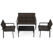 Set di mobili da giardino 4 pezzi, Set di tavolo e sedie in intrecciato di vimini su telaio metallico galvanizzato Marrone-Set mobili da esterno